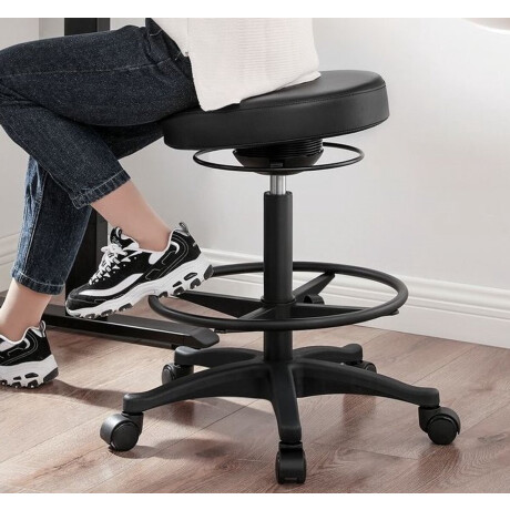 Signature Home Ergonomische Bureaustoel - zit-sta Bureaukruk - Werkkruk hoge zitting - draaibaar en verstelbaar - verstelbare ronde voetensteun - zwart - 81cm