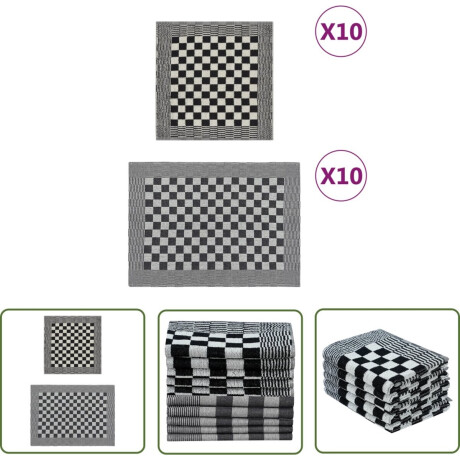 vidaXL Theedoek - Keuken Doek - 20-delige Keukendoekenset katoen zwart en wit - Handdoek - Katoen Doek - Zwarte Handdoek