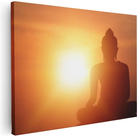 Artaza Canvas Schilderij Silhouet Van Een Boeddha Beeld Met Zonsondergang - 80x60 - Foto Op Canvas - Canvas Print
