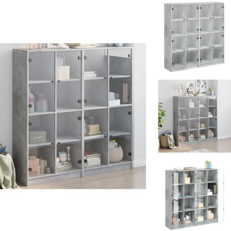 vidaXL Boekenkast - Boekenkasten - Boeken Plank - Schappenkast - Boekenkast met deuren 136x37x142 cm bewerkt hout betongrijs