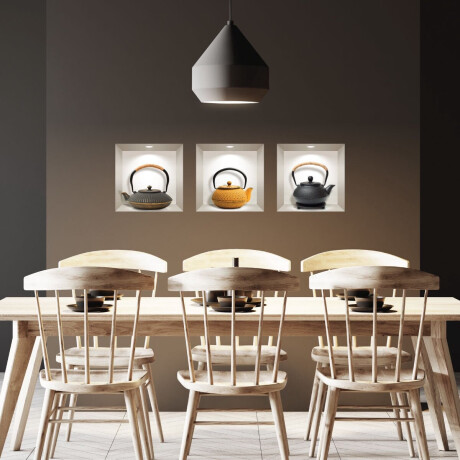 3D-stickers van antieke theepotten, 30 x 90 cm