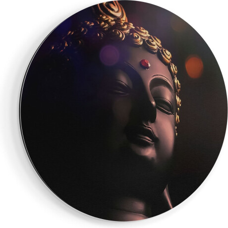 Artaza Dibond Muurcirkel Boeddha Beeld Met Gouden Sierraden - Ø 60 cm - Wandcirkel - Rond Schilderij - Voor Binnen en Buiten
