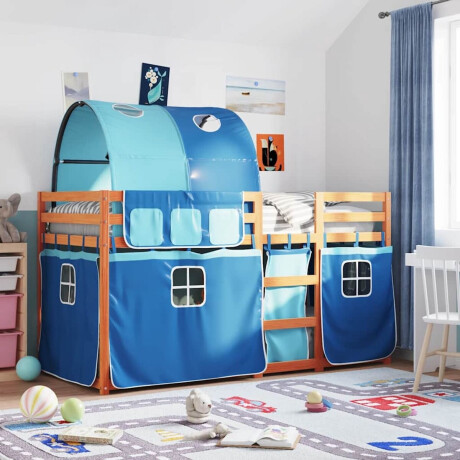 vidaXL - Stapelbed - met - gordijnen - 80x200 - cm - massief - grenenhout - blauw