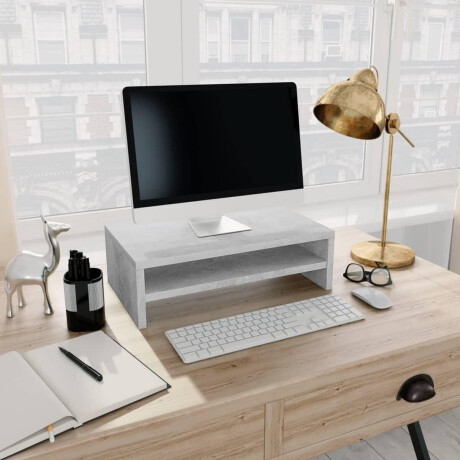 vidaXL - Monitorstandaard - 42x24x13 - cm - bewerkt - hout - betongrijs