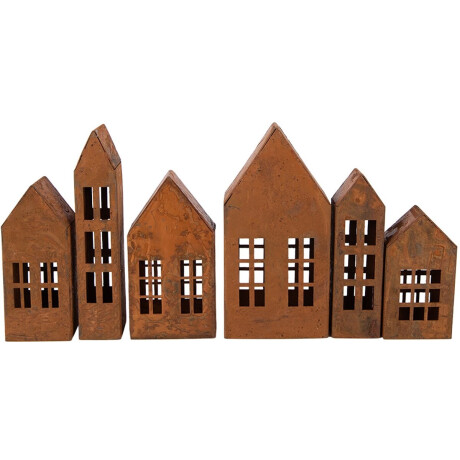 Clayre & Eef Decoratie Beeld Huis 27x3x14 cm Bruin Metaal