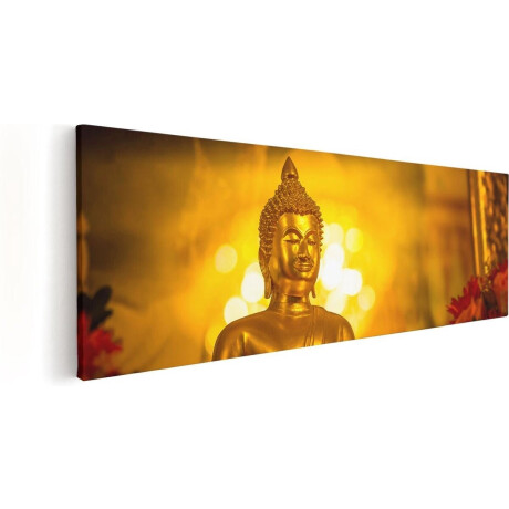 Artaza Canvas Schilderij Boeddha - 120x40 cm - Groot - Wanddecoratie Spiritueel - Muurdecoratie Woonkamer - Schilderijen Op Canvas Gouden Boeddhabeeld
