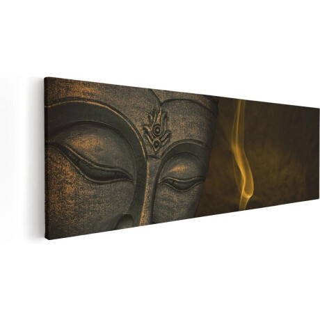 Artaza Canvas Schilderij Boeddha Beeld Met Wierook - 60x20 - Foto Op Canvas - Canvas Print