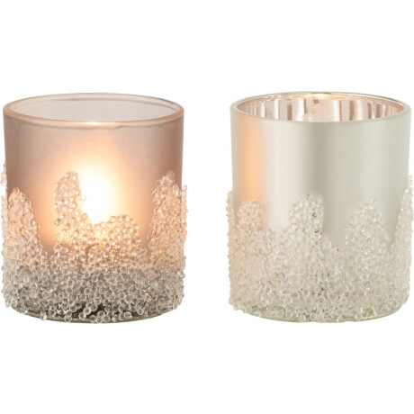 J-Line theelichthouder Suiker Frosted - glas - grijs/zilver - small - 2 stuks