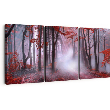 Artaza Canvas Schilderij Drieluik Rood Bos Met Bomen - 90x40 - Foto Op Canvas - Canvas Print