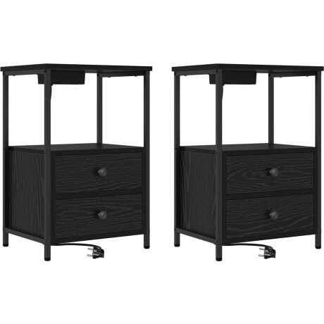 vidaXL - Nachtkastje - met - Oplaadstation - 2 - pcs - Zwart - eiken - Bewerkt - hout