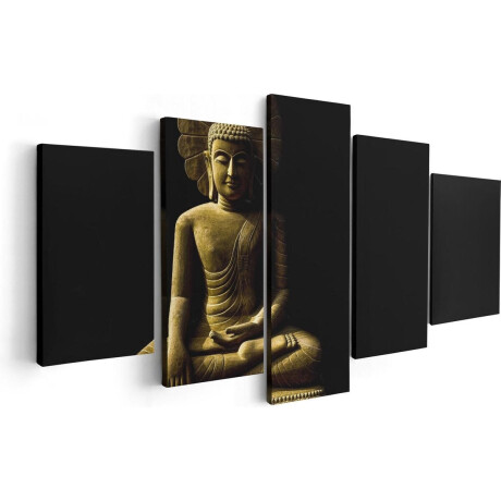 Artaza Canvas Schilderij Vijfluik Gouden Boeddha Beeld In Meditatie  - 100x50 - Foto Op Canvas - Canvas Print