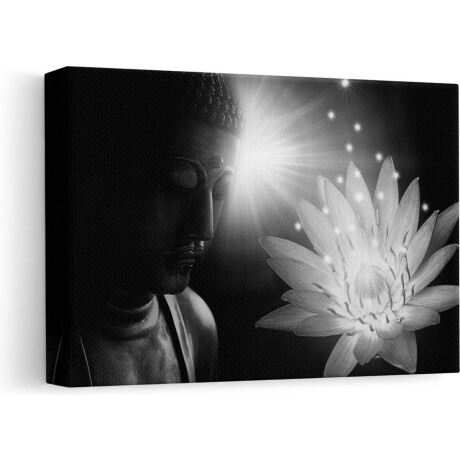 Artaza Canvas Schilderij Boeddha Beeld met Bloem - Zwart Wit - 30x20 - Klein - Foto Op Canvas - Canvas Print