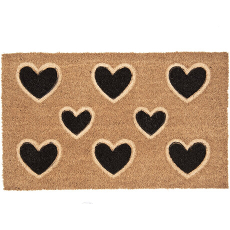 Clayre & Eef Deurmat 75x45 cm Bruin Zwart Kokosvezel Pvc Rechthoek Harten Kokosmat