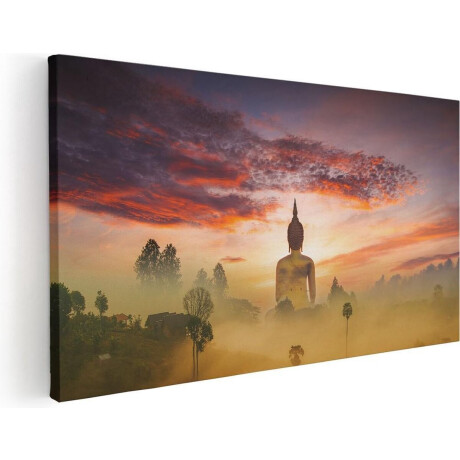 Artaza Canvas Schilderij Boeddha Beeld In De Mist - 40x20 - Klein - Foto Op Canvas - Canvas Print