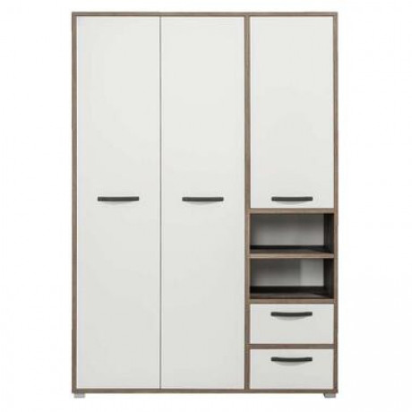 Kledingkast Mono 3-deurs - wit/steigerhoutlook - 201x138x57 cm - Leen Bakker