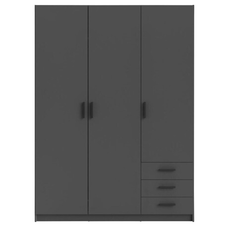 Leen Bakker - Kledingkast Sprint 3-deurs - Antracietkleur - 200x147x50 Cm - Spaanplaat - Zwart#Grijs