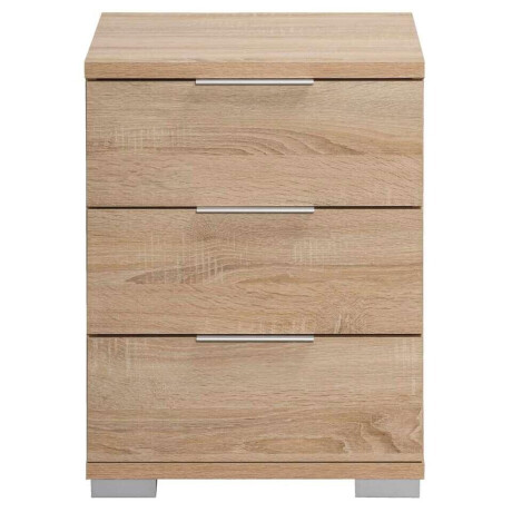 2e Halve Prijs Leen Bakker - Nachtkastje Valencia - 3 Lades - Eikenkleur - Spaanplaat - Bruin - 46x61x42 Cm