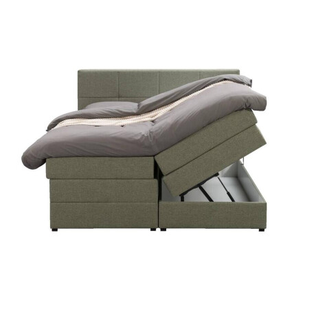 Leen Bakker - Boxspring Met Opbergruimte Liv Geblokt - 140x200 Cm - Stof - Groen