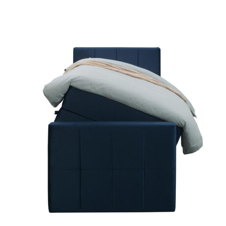 Leen Bakker - Boxspring Met Opbergruimte En Voetbord Liv Geblokt - 90x200cm - Stof/Velvet - Blauw