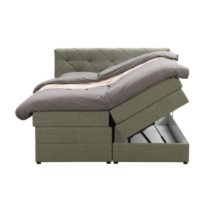 Leen Bakker - Boxspring Met Opbergruimte Liv Geruit - 140x200 Cm - Stof - Groen