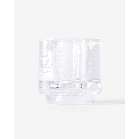 HEMA HEMA Theelichthouder ⌀7x7cm Kub Glas Gehamerd Transparant (transparant)