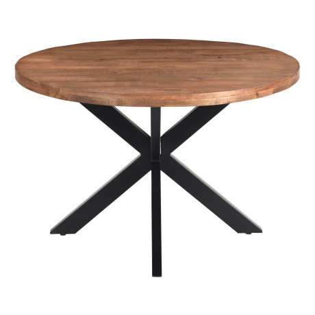 LivingFurn Ronde Eettafel 'Rocky' Mangohout en staal, 120cm