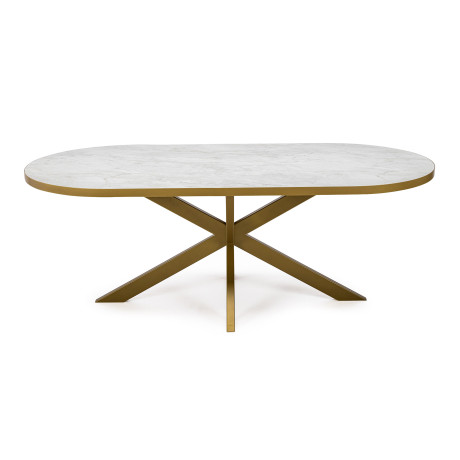 Stalux Plat ovale eettafel 'Noud' 240 x 100, kleur goud / wit marmer