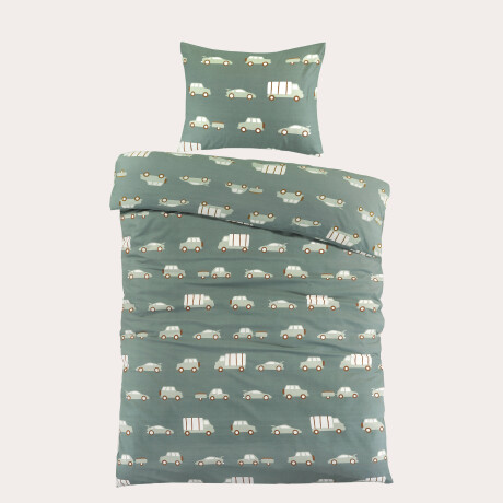 NOUS Kids katoenen dekbedovertrek kinder auto's groen (120x150 cm)
