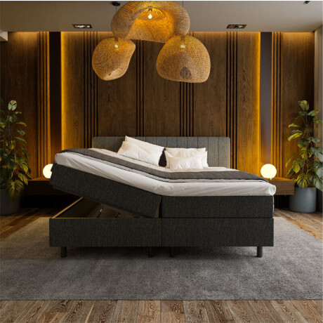 2-Persoons Boxspring Met Opbergruimte Beam - Antraciet - Antraciet 140x200 Cm - Pocketvering - Inclusief Topper - Dekbed-Discounter.nl