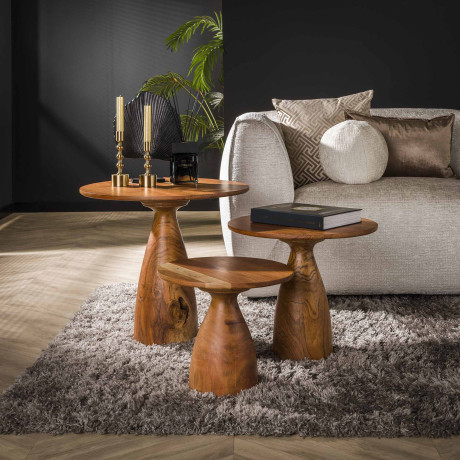 LifestyleFurn Ronde Salontafel 'Kalilah' Acaciahout, Set van 3 stuks