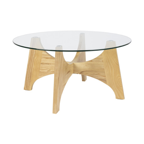Zuiver Ronde Salontafel 'Kobe' Essenhout en glas, 80cm