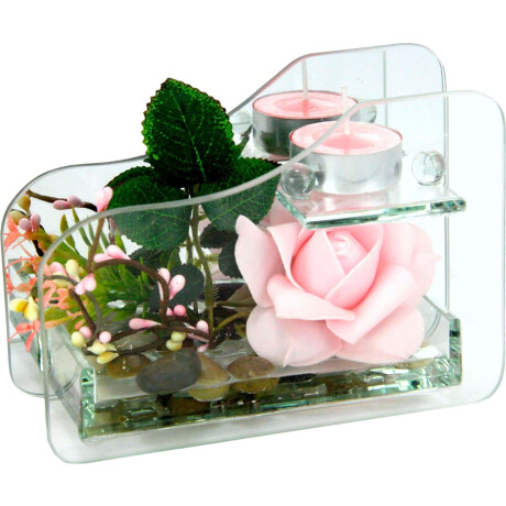 I.GE.A. Kunstplant Roos in glas met waxinelichtje (set, 2 stuks)