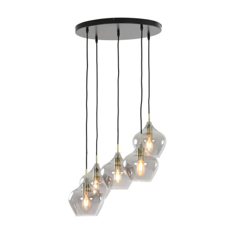 Light & Living Hanglamp 'Rakel' 5-Lamps, antiek brons+smoke