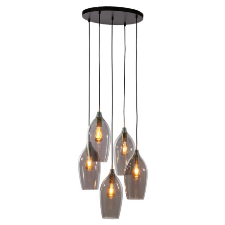 Light & Living Hanglamp 'Lukaro' 5-lamps, kleur Smoke/Antiek Brons