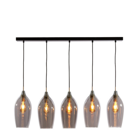 Light & Living Hanglamp 'Lukaro' 5-lamps, kleur Smoke/Antiek Brons