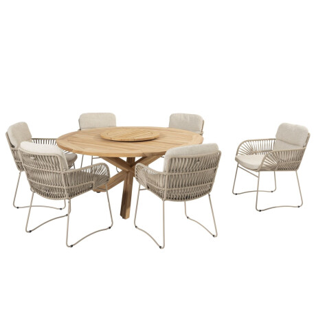 4 Seasons Outdoor Diningset Prado Murcia 7-delig Teak Ø160 cm met Lazy Susan Draaischijf
