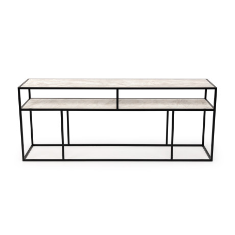 Stalux Side-table 'Teun' 200cm, kleur zwart / wit marmer