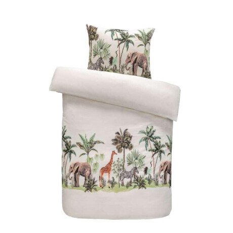 2e Halve Prijs Leen Bakker - Dekbedovertrek Job Dieren - Off-white - 140x200 Cm - Katoen - Crème#Multikleur
