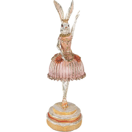 Clayre & Eef Beeld Konijn 11x11x35 cm Roze Beige Polyresin