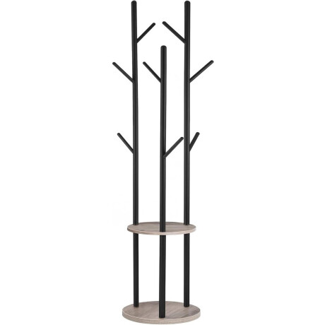 Brenzoos - Garderobestandaard met boomvorm design - vrijstaand kledingrek met 8 haken en 2 planken - voor kleding, hoed en tas - woonkamer, slaapkamer, kantoor - greige-zwart