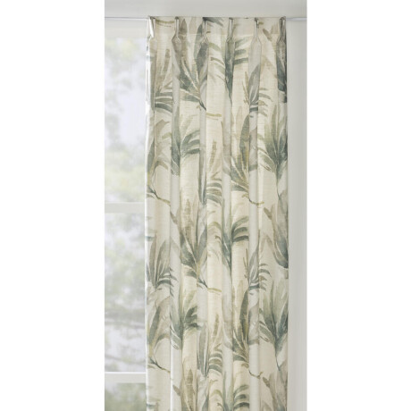 Leen Bakker - Gordijnstof Nakuru - Groen/beige - Polyester/Gerecycled Kunststof/Linnen - Wit#Groen - B150 Cm