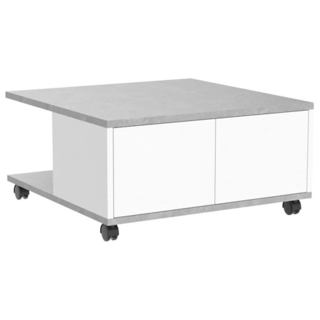 FMD Salontafel verplaatsbaar 70x70x35,5 cm grijskleurig glanzend wit