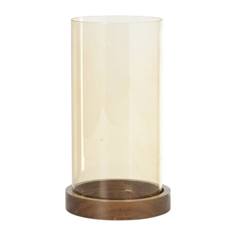 Windlicht glas en hout - beige/bruin - ø12x25 cm