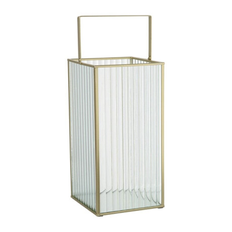 Lantaarn rib vierkant - goud/transparant - 25.5x13x13 cm