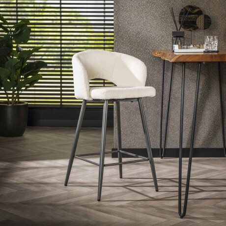 LifestyleFurn Barstoel 'Arnie' Bouclé, kleur Wit (zithoogte 69cm)