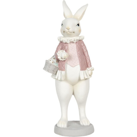 Clayre & Eef Beeld Konijn 10x10x25 cm Wit Roze Polyresin Woonaccessoires