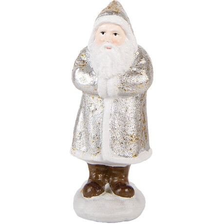 Clayre & Eef Kerstdecoratie Beeld Kerstman 7x7x16 cm Zilverkleurig Kunststof