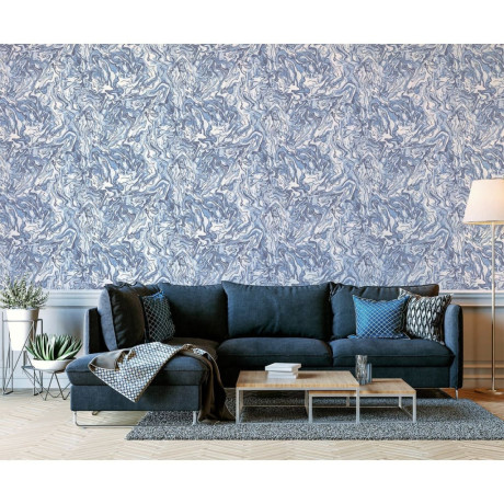 DUTCH WALLCOVERINGS Behang Liquid Marble blauw