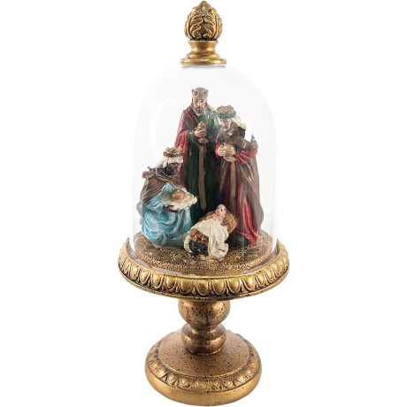 Clayre & Eef Stolp Kerstgroep 35 cm Goudkleurig Kunststof Glazen stolp