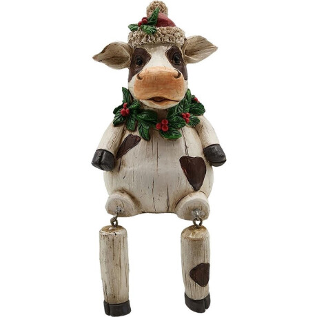 Clayre & Eef Beeld Koe 7x7x10 cm Wit Kunststof Woonaccessoires beeld decoratie Decoratieve Accessoires